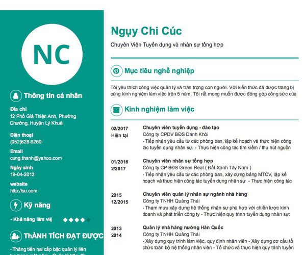 Gợi ý cách viết Mẫu CV tham khảo Chuyên Viên Tuyển dụng và nhân sự tổng hợp