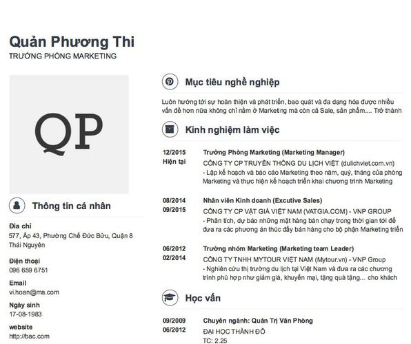 Gợi ý cách viết Mẫu CV tham khảo TRƯỞNG PHÒNG MARKETING