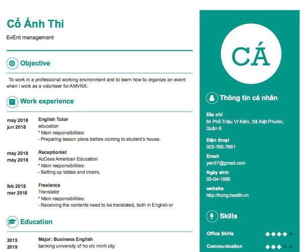Mẫu CV EvEnt management