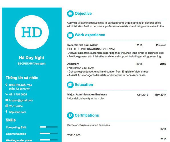 Mẫu CV SECRETARY/Assistant