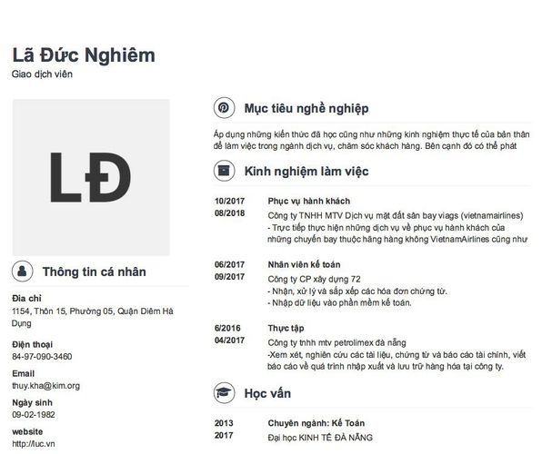Mẫu CV Giao dịch viên