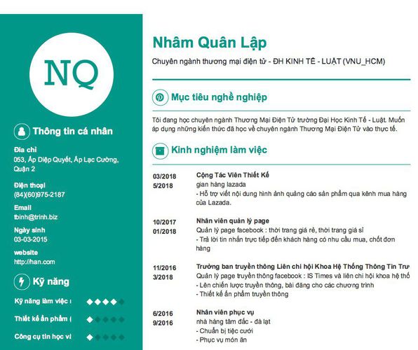 Gợi ý cách viết Mẫu CV tham khảo Chuyên ngành thương mại điện tử - ĐH KINH TẾ - LUẬT (VNU_HCM)