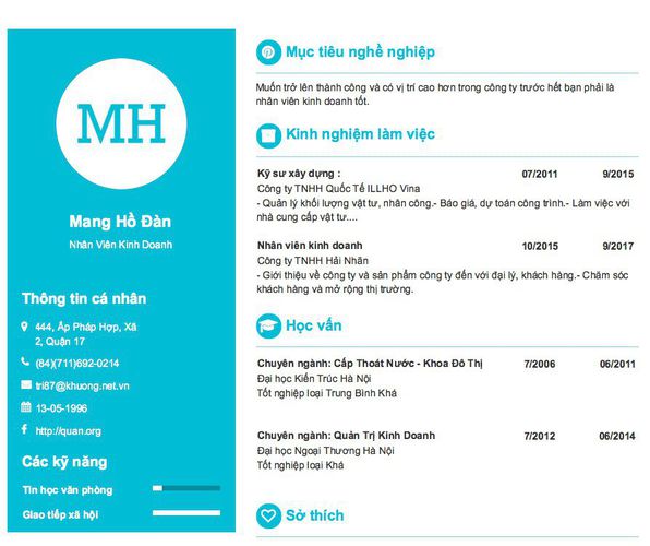 Mẫu CV Nhân Viên Kinh Doanh