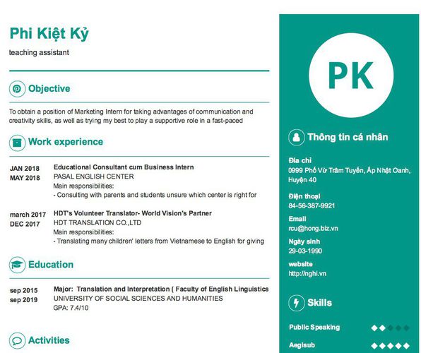 Mẫu CV teaching assistant