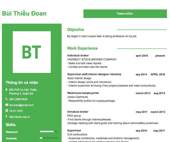 Mẫu CV News editor