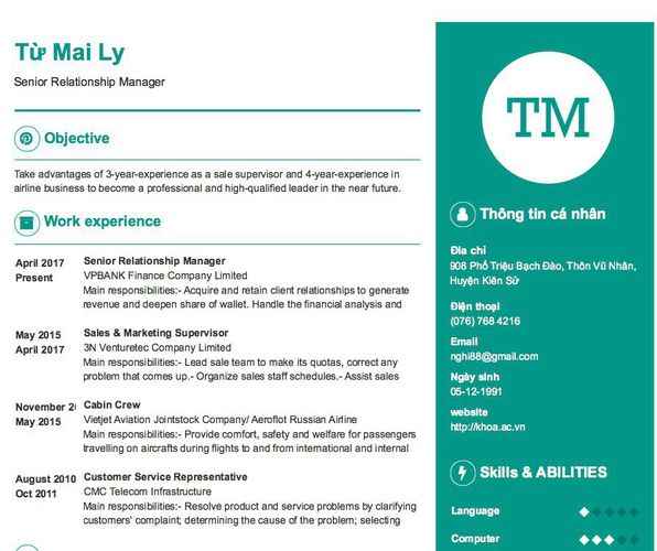Mẫu CV Senior Relationship Manager