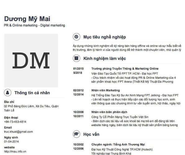 Mẫu CV PR & Online marketing - Digital marketing