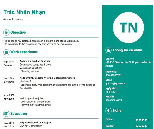 Mẫu CV Assitant director