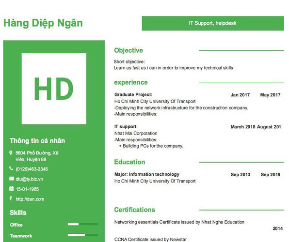 Mẫu CV IT Support, helpdesk