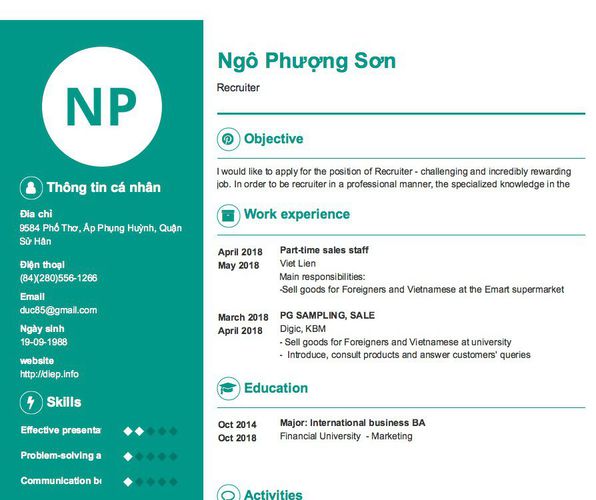 Mẫu CV Recruiter