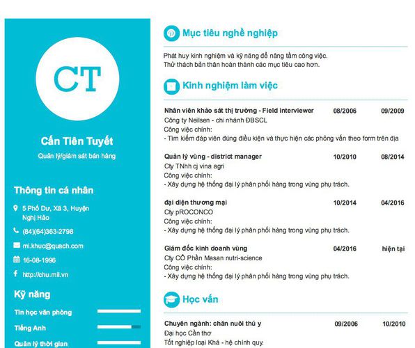 Mẫu CV Quản lý/giám sát bán hàng
