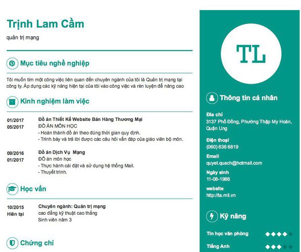 Mẫu CV quản trị mạng