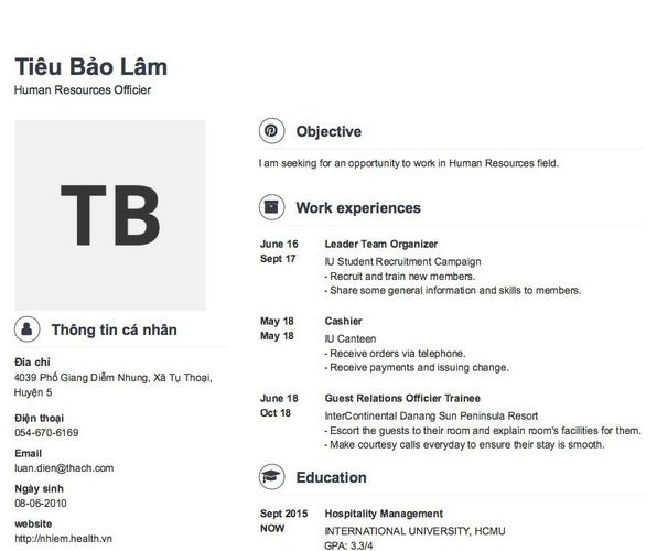 Mẫu CV Human Resources Officier