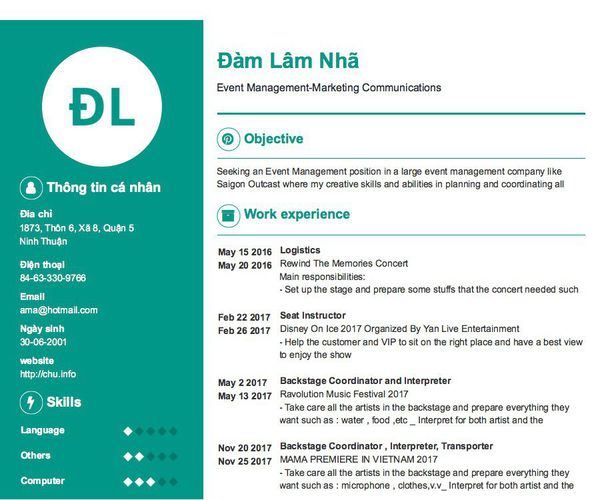 Mẫu CV Event Management-Marketing Communications