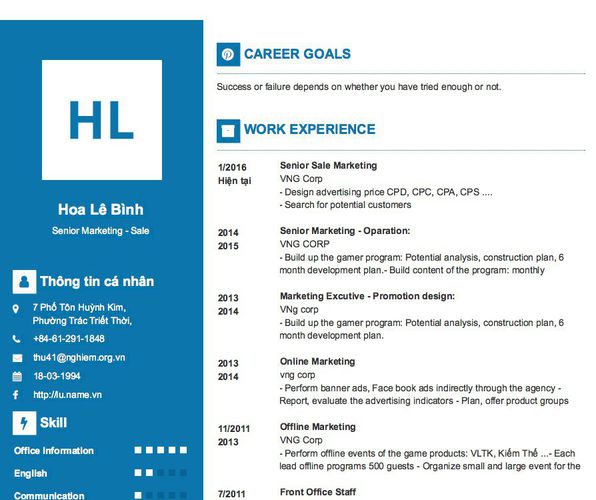 Mẫu CV Senior Marketing - Sale