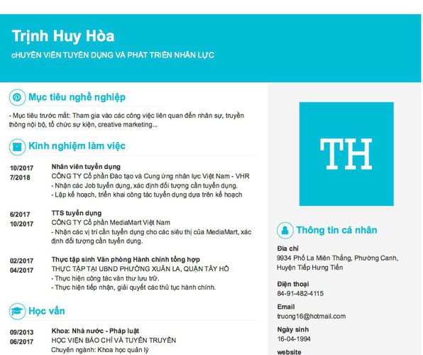 Gợi ý cách viết Mẫu CV tham khảo cHUYÊN VIÊN TUYỂN DỤNG VÀ PHÁT TRIỂN NHÂN LỰC