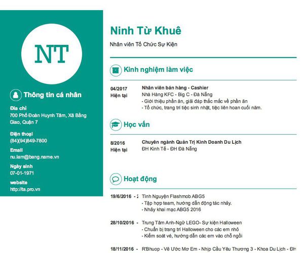 Mẫu CV Nhân viên Tổ Chức Sự Kiện