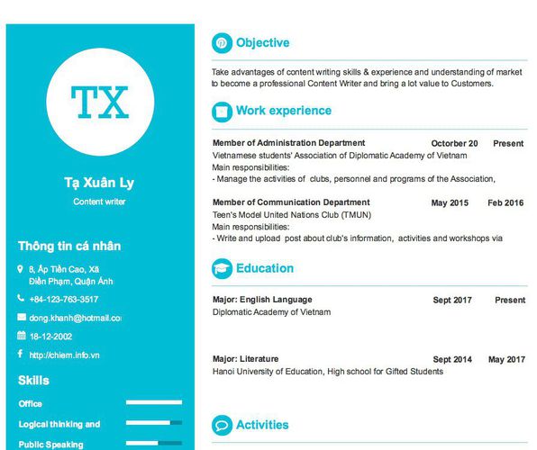 Mẫu CV Content writer