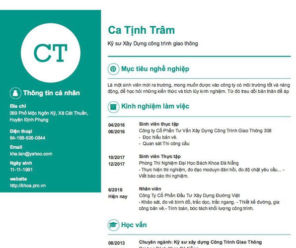 Mẫu CV Kỹ sư Xây Dựng công trình giao thông