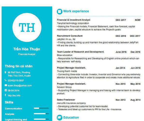 Mẫu CV Financial Analyst