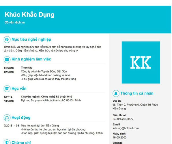 Mẫu CV Cố vấn dịch vụ