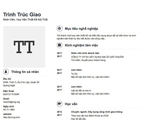 Gợi ý cách viết Mẫu CV tham khảo Nhân Viên, Họa Viên Thiết Kế Nội Thất