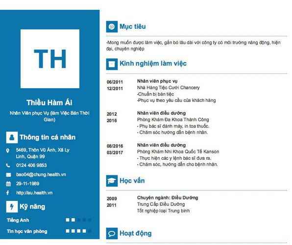 Mẫu CV Nhân Viên phục Vụ (làm Việc Bán Thời Gian)