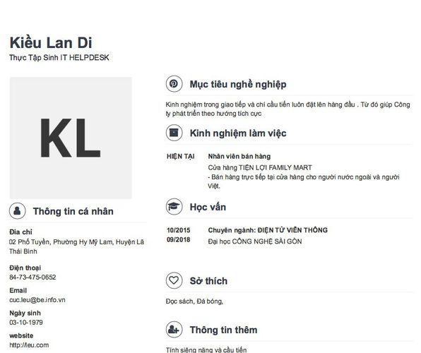 Gợi ý cách viết Mẫu CV tham khảo Thực Tập Sinh IT HELPDESK