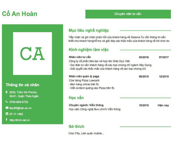 Mẫu CV Chuyên viên tư vấn