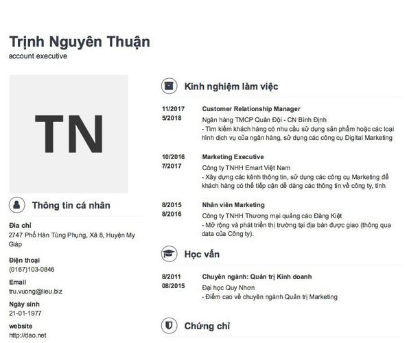 Mẫu CV account executive