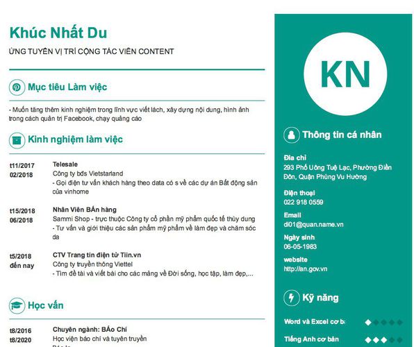 Mẫu CV ỨNG TUYỂN VỊ TRÍ CỘNG TÁC VIÊN CONTENT