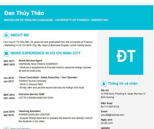 Gợi ý cách viết Mẫu CV tham khảo BACHELOR OF ENGLISH LANGUAGE - UNIVERSITY OF FINANCE - MARKETING