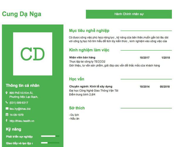 Mẫu CV  Hành Chính nhân sự