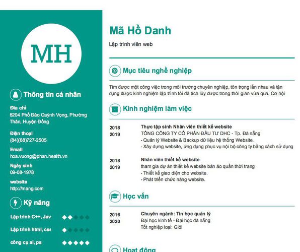 Mẫu CV Lập trình viên web