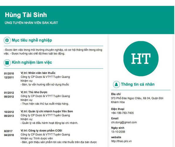 Gợi ý cách viết Mẫu CV tham khảo ỨNG TUYỂN NHÂN VIÊN SẢN XUẤT