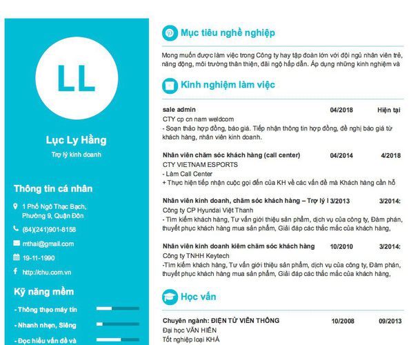 Mẫu CV Trợ lý kinh doanh