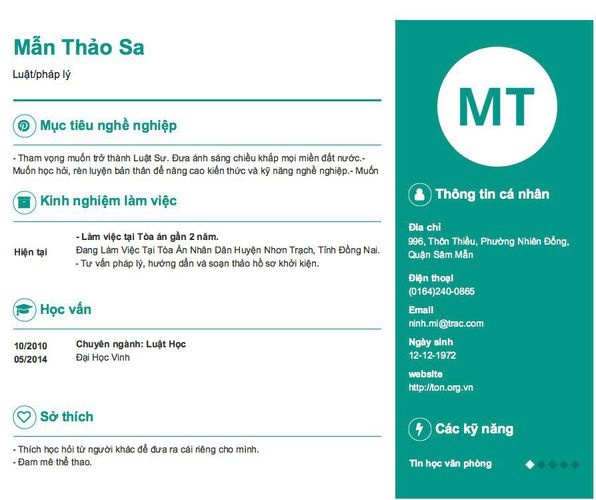 Mẫu CV Luật/pháp lý