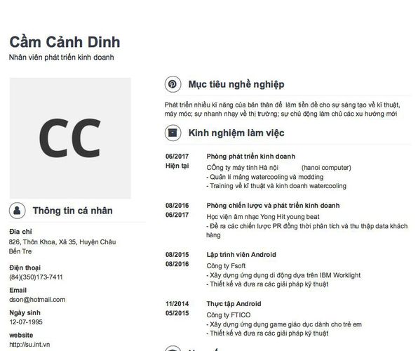 Mẫu CV Nhân viên phát triển kinh doanh