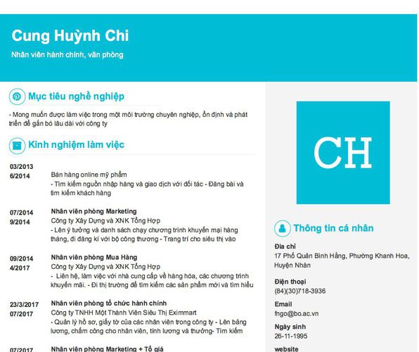 Mẫu CV Nhân viên hành chính, văn phòng