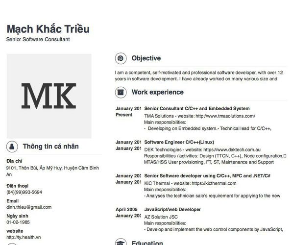 Mẫu CV Senior Software Consultant