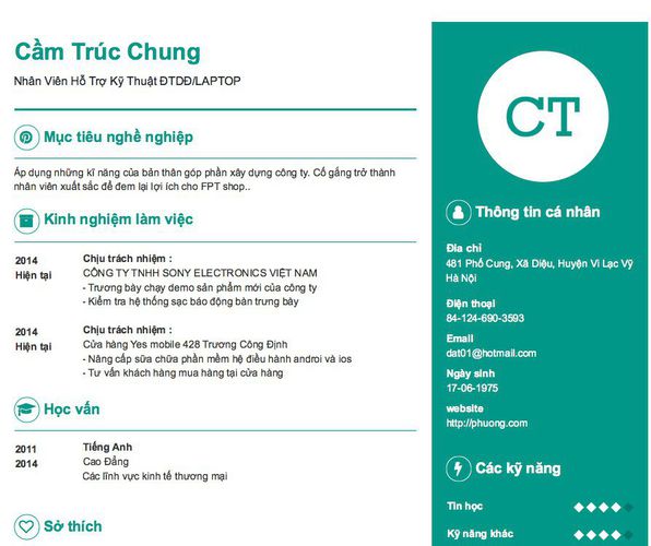 Gợi ý cách viết Mẫu CV tham khảo Nhân Viên Hỗ Trợ Kỹ Thuật ĐTDĐ/LAPTOP