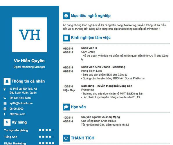Mẫu CV Digital Marketing Manager