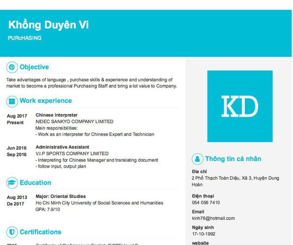 Mẫu CV PURcHASING