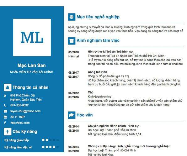 Mẫu CV NHÂN VIÊN TƯ VẤN TÀI CHÍNH