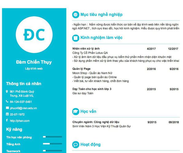 Mẫu CV Lập trình web