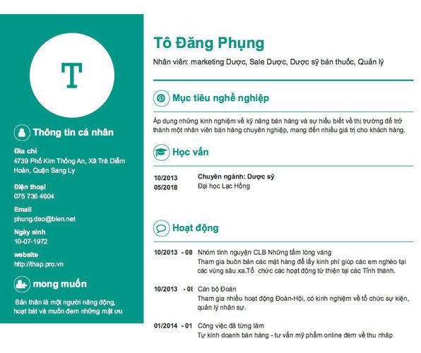 Gợi ý cách viết Mẫu CV tham khảo Nhân viên: marketing Dược, Sale Dược, Dược sỹ bán thuốc, Quản lý