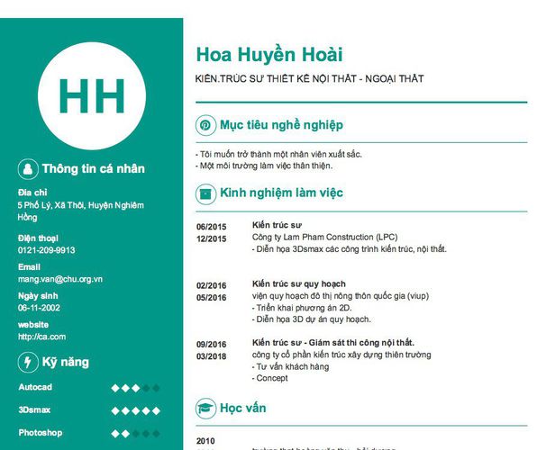 Mẫu CV KIẾN.TRÚC SƯ THIẾT KẾ NỘI THẤT - NGOẠI THẤT