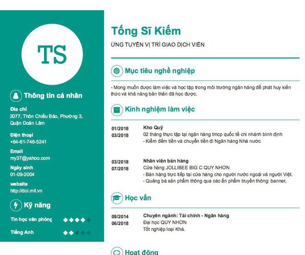 Gợi ý cách viết Mẫu CV tham khảo ỨNG TUYỂN VỊ TRÍ GIAO DỊCH VIÊN