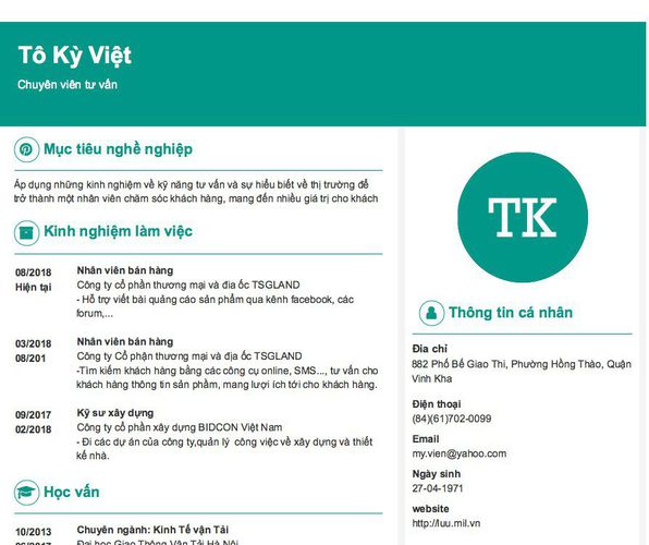 Mẫu CV Chuyên viên tư vấn