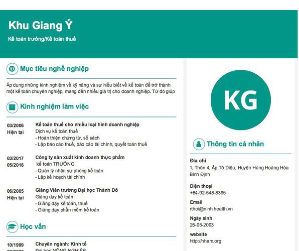 Mẫu CV Kế toán trưởng/Kế toán thuế